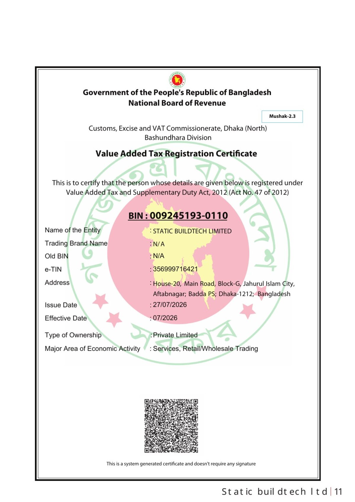 VAT Registration Certificate